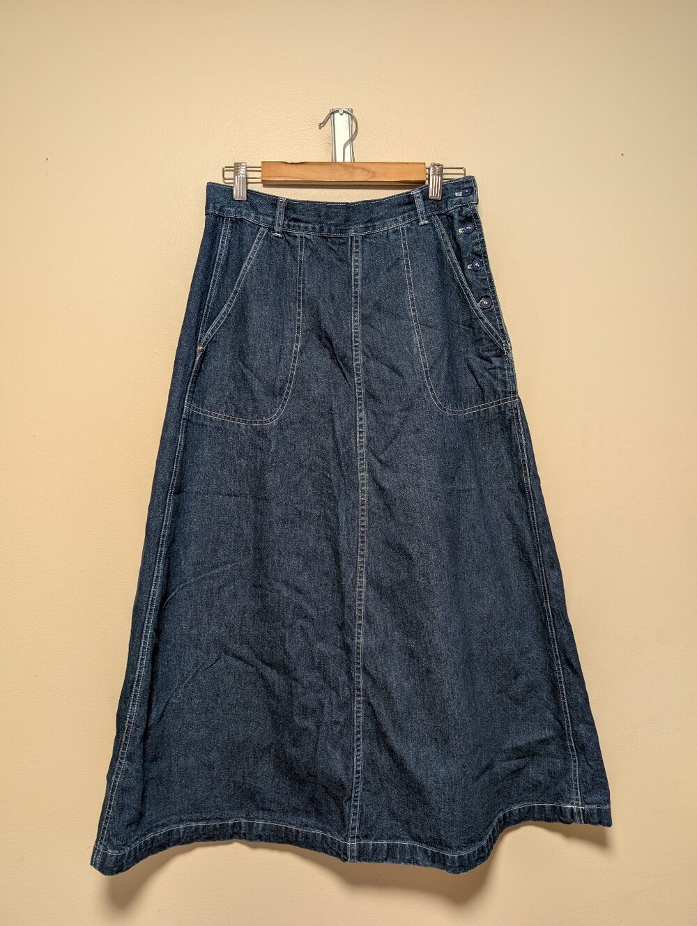 Vintage Ralph Lauren Denim Maxi Skirt Made in USA Size 12 Button Side Y2K
